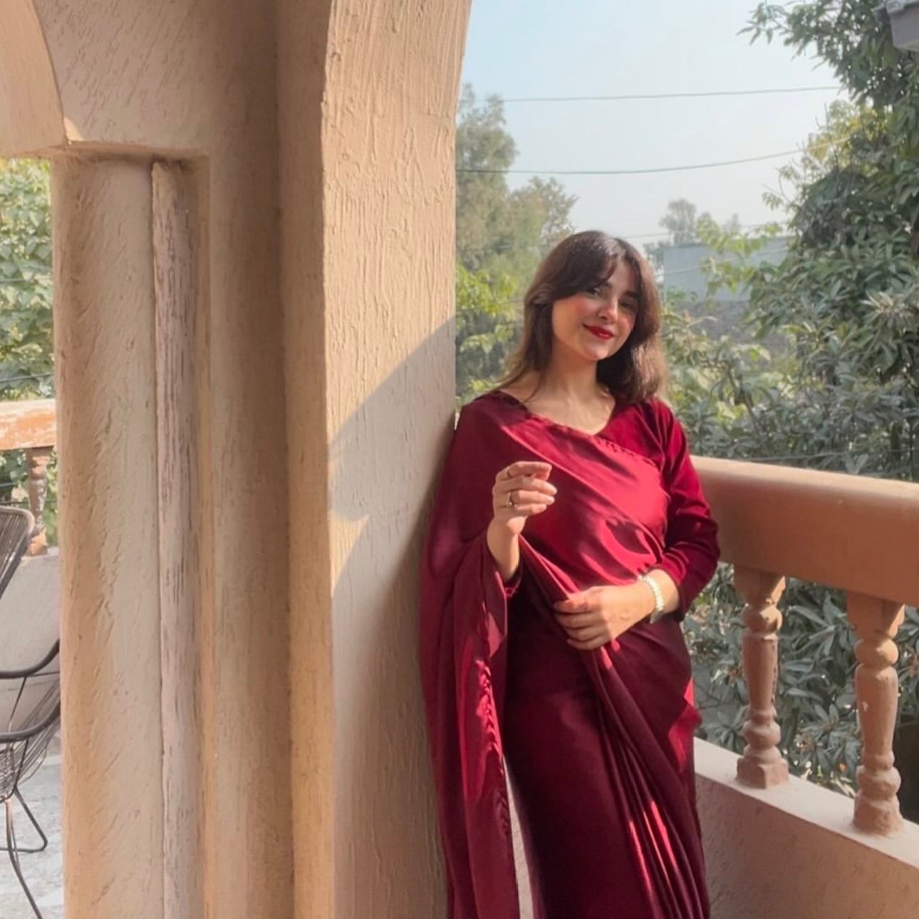 Elegance in Maroon Velvet & Silk Fusion