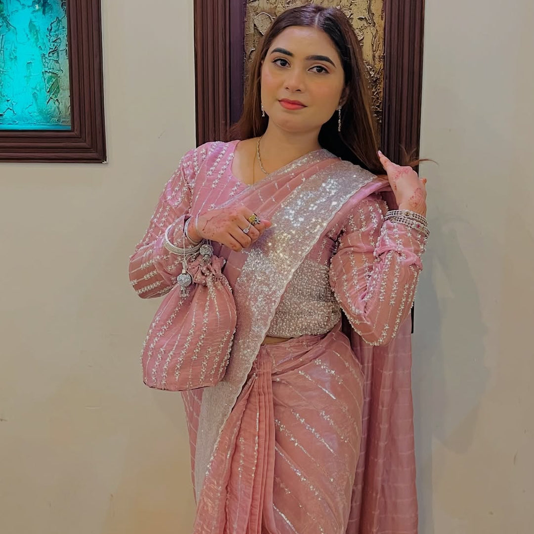 Blush Pink Cutdana Saree Elegance