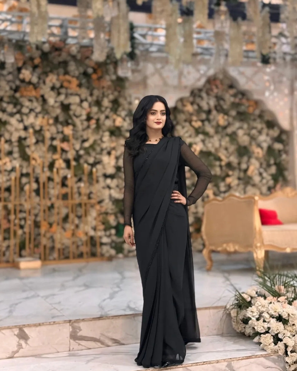Classic Black Chiffon Saree with Lace Border