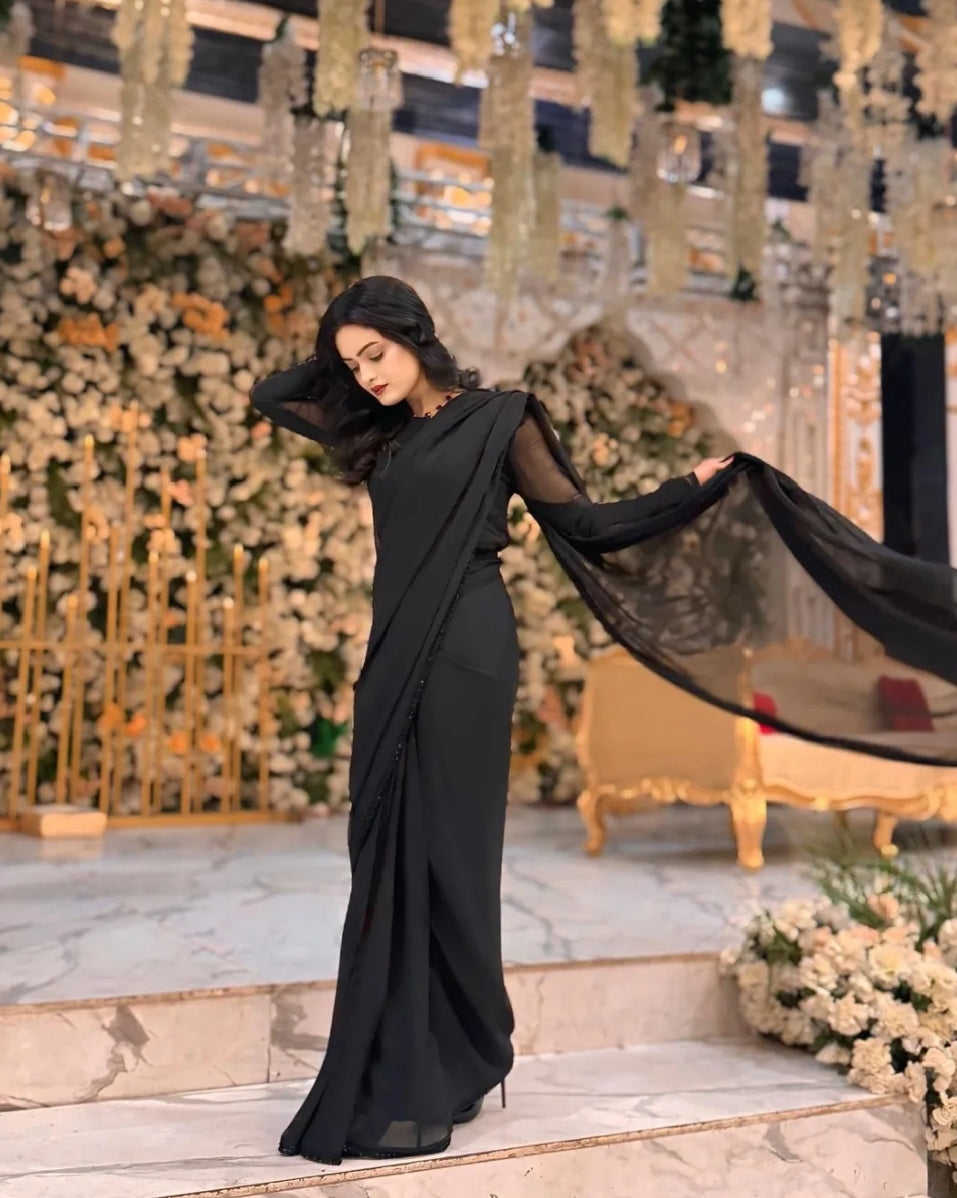 Classic Black Chiffon Saree with Lace Border
