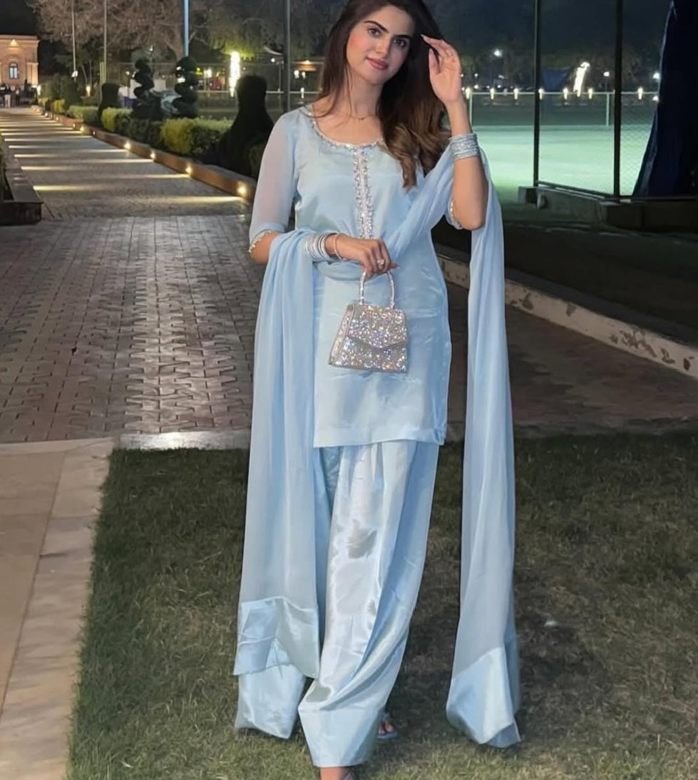 Silk Shirt with Farshi Shalwar & Chiffon Dupatta