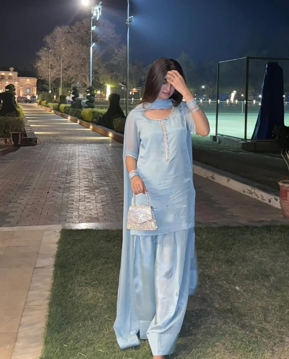 Silk Shirt with Farshi Shalwar & Chiffon Dupatta