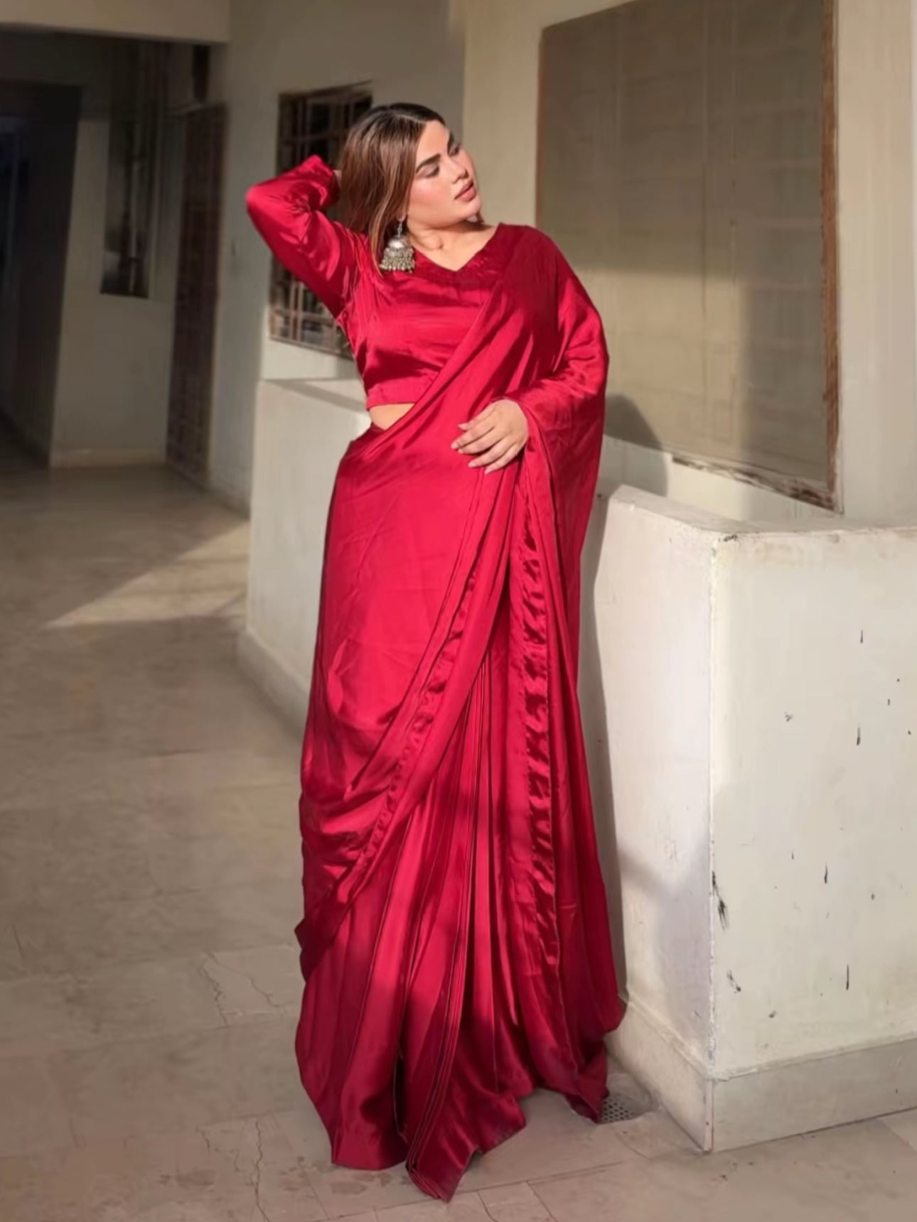 Classic Red Silk Saree with Matching Blouse