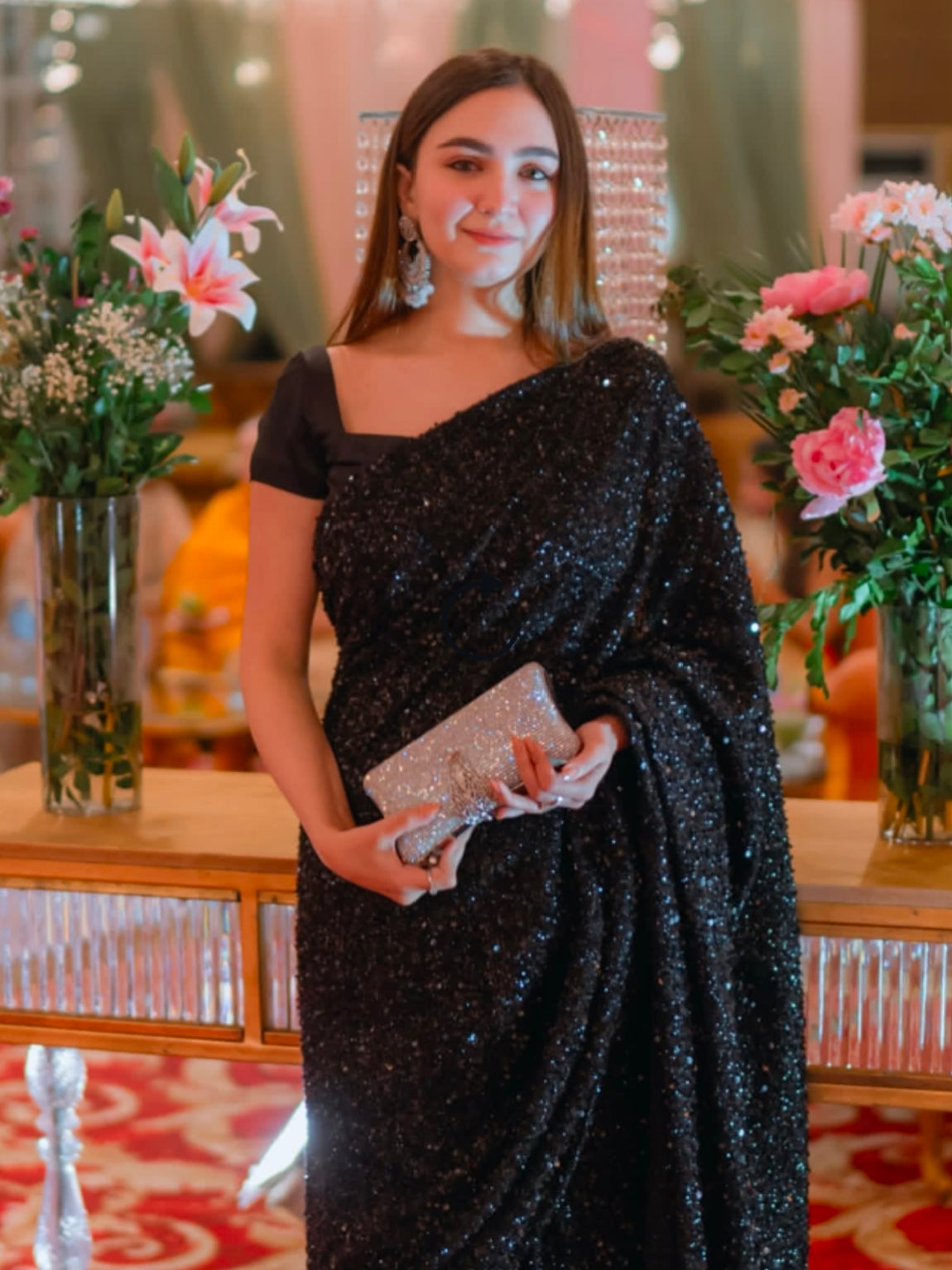 Elegant Black Moonlight Sequin Saree