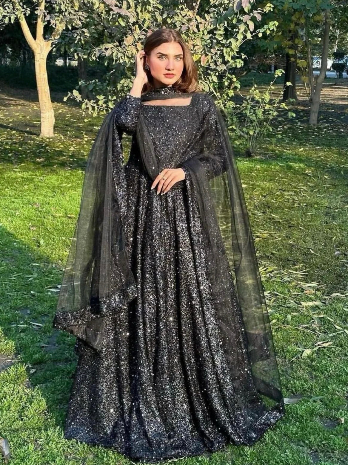 Black Moonlight Maxi with Net Dupatta