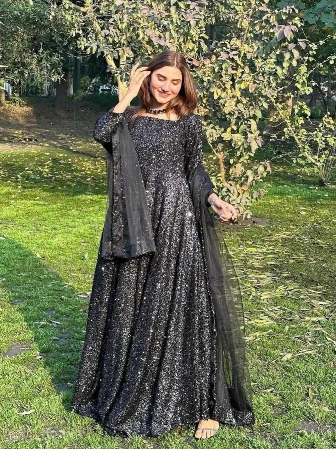 Black Moonlight Maxi with Net Dupatta