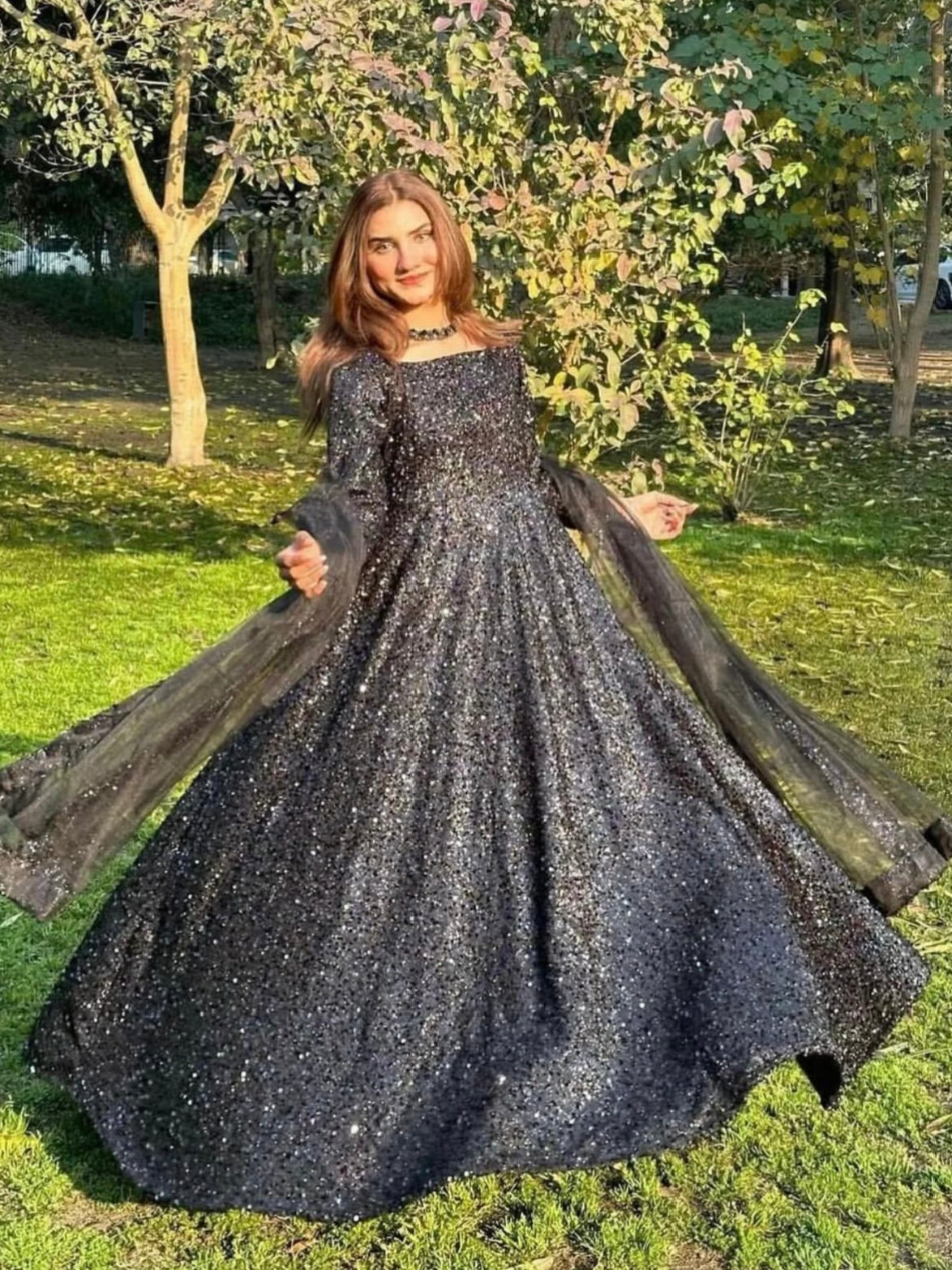 Black Moonlight Maxi with Net Dupatta