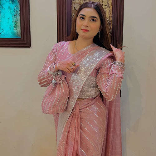 Blush Pink Cutdana Saree Elegance