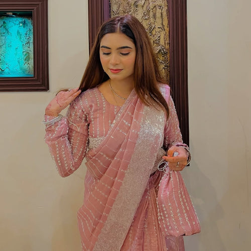 Blush Pink Cutdana Saree Elegance