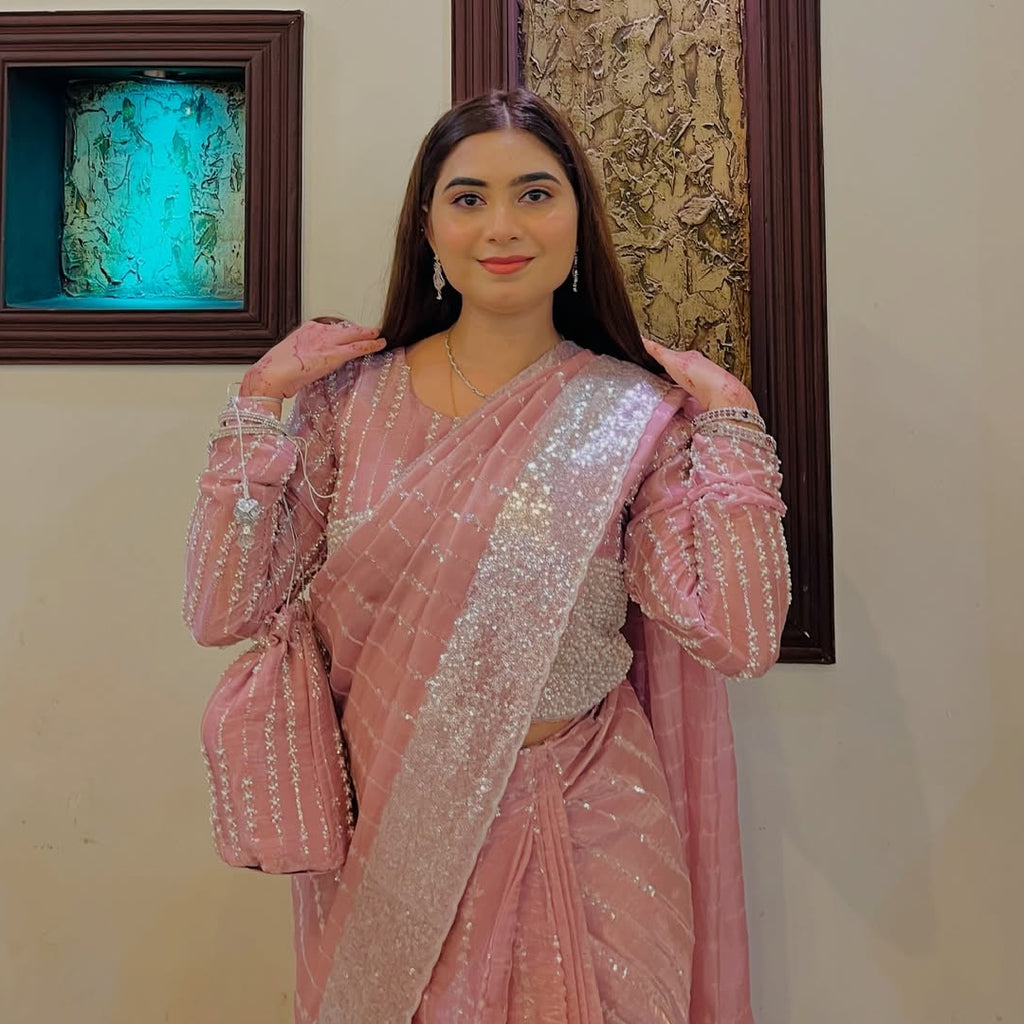 Blush Pink Cutdana Saree Elegance