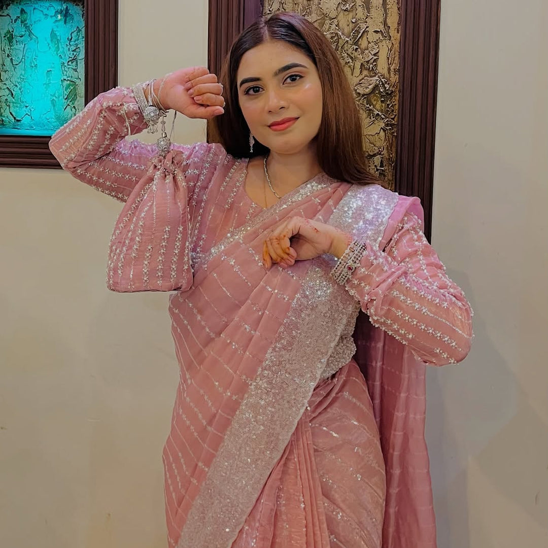 Blush Pink Cutdana Saree Elegance