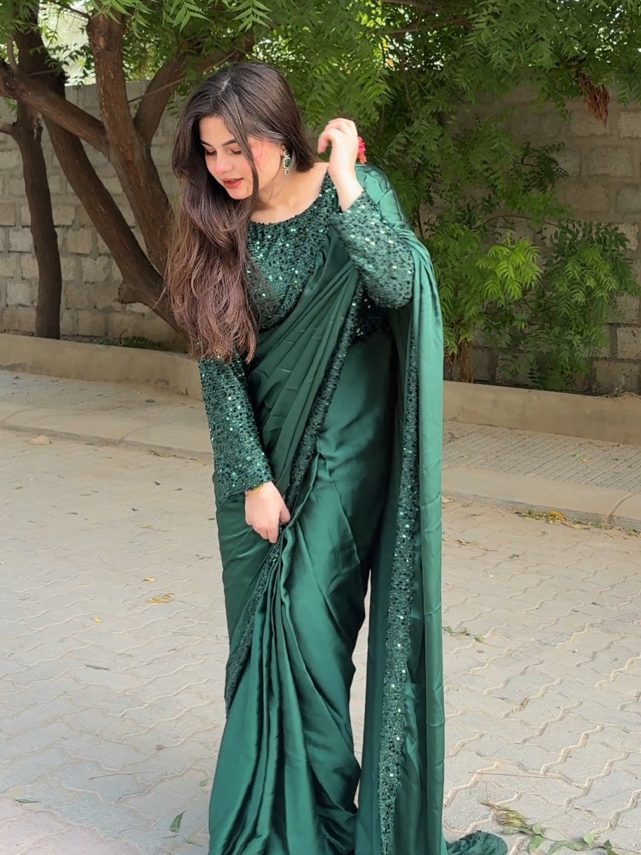 Moonlight Blouse with Silk Saree & Sequin Borders