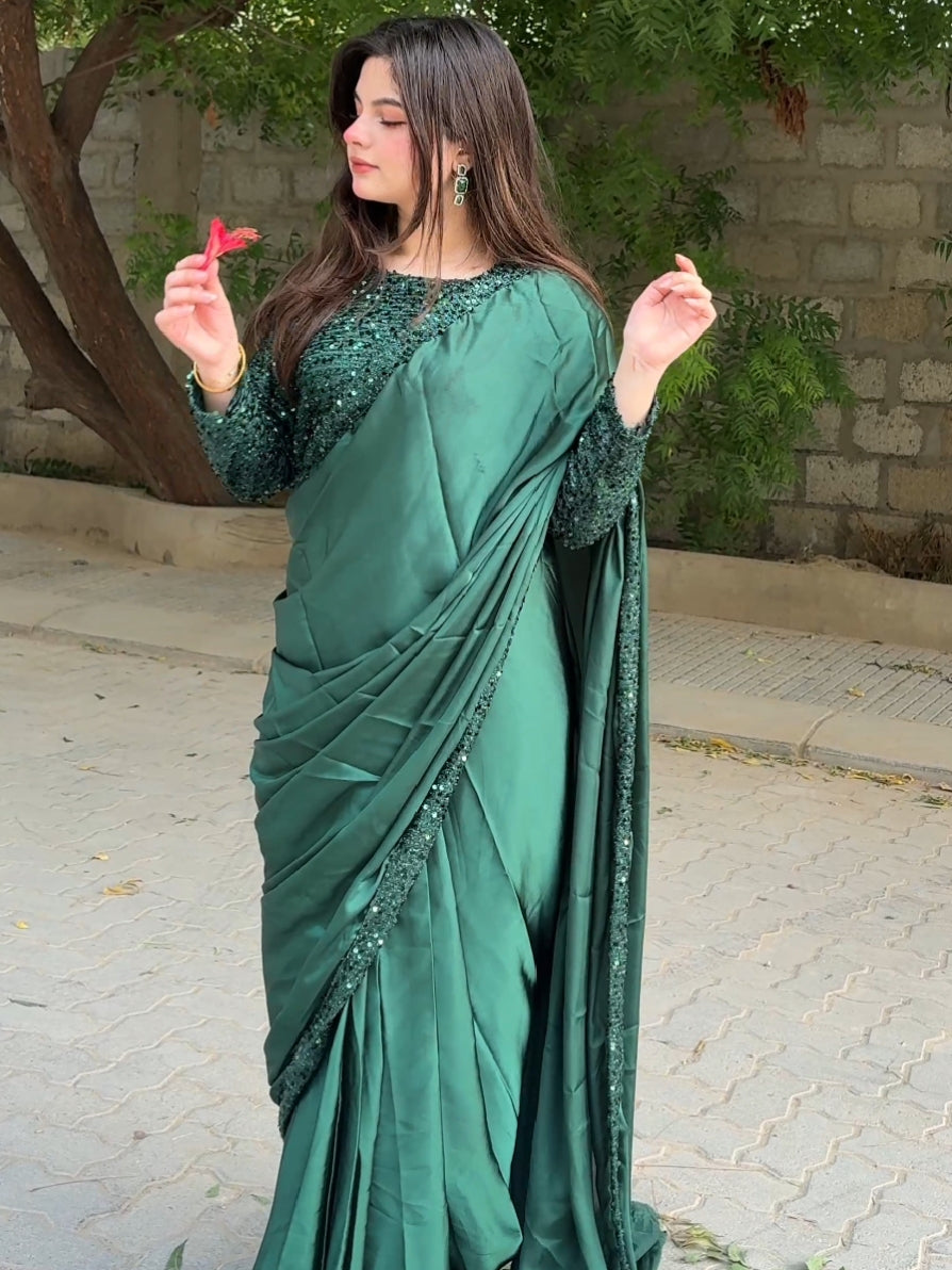 Moonlight Blouse with Silk Saree & Sequin Borders
