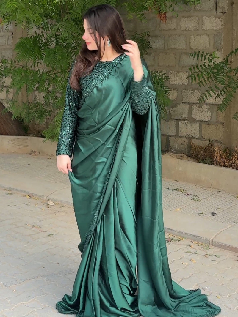 Moonlight Blouse with Silk Saree & Sequin Borders