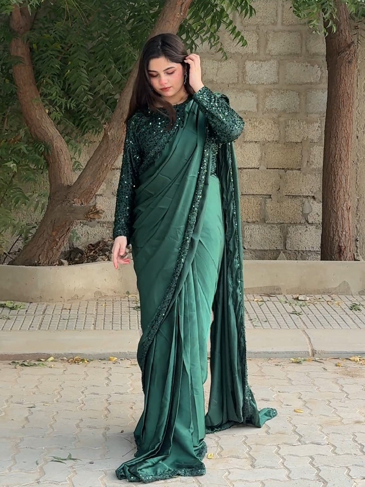Moonlight Blouse with Silk Saree & Sequin Borders
