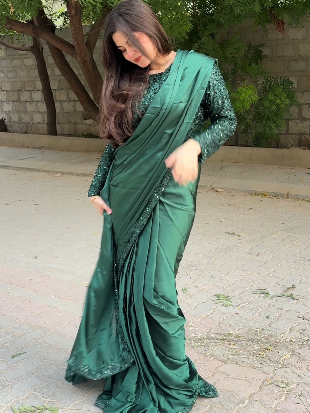 Moonlight Blouse with Silk Saree & Sequin Borders