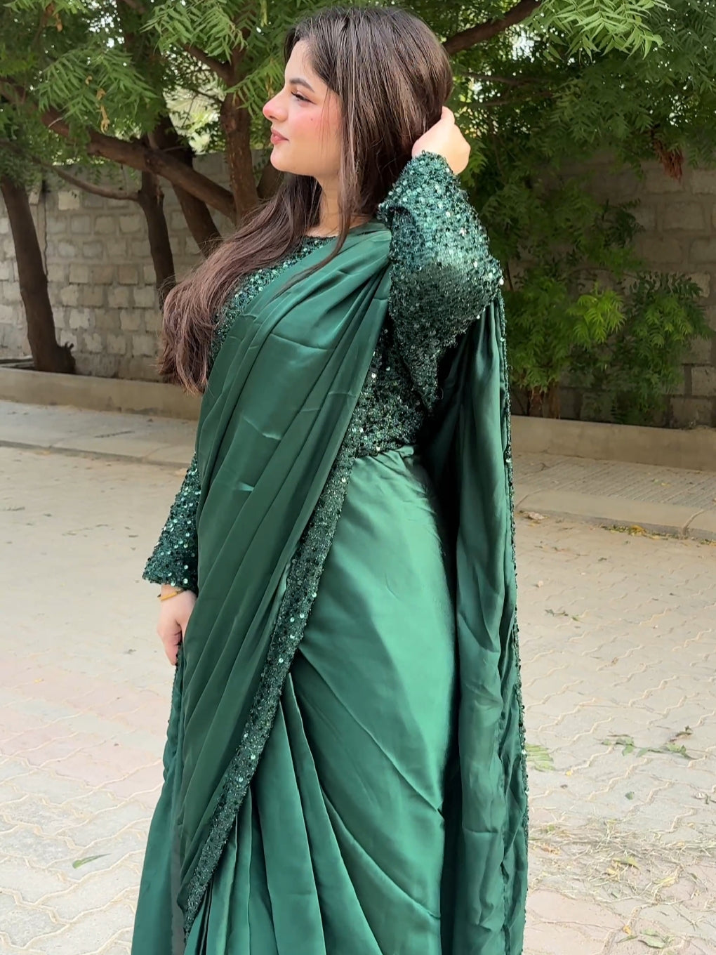 Moonlight Blouse with Silk Saree & Sequin Borders
